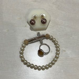 Beige and Ivory Jewelry Bundle. Bracelet,Ring, and Earrings.